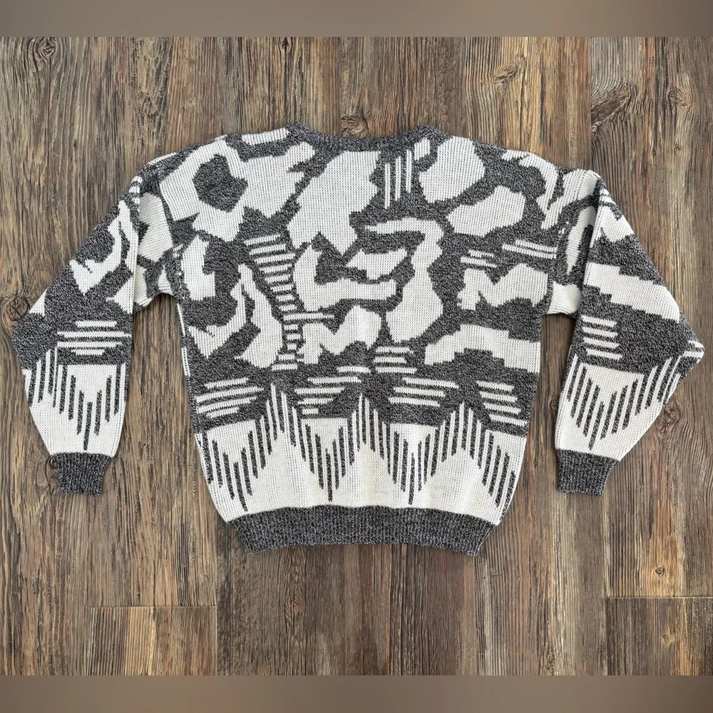 Vtg Uniform Code Knit Sweater Mens No Size Black White Abstract Grandpa Eclectic